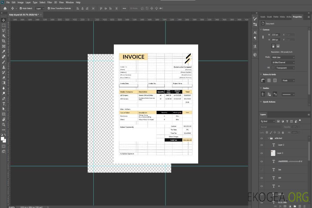 Modèle de facture de devis de construction template